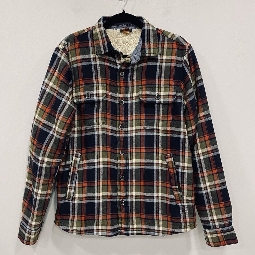 TAILOR VINTAGE Men's S Plaid Flannel Sherpa Fleece Lined Shacket Grunge Workwear